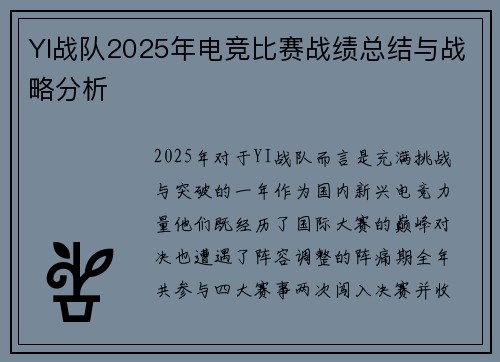 YI战队2025年电竞比赛战绩总结与战略分析